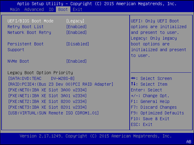 Boot section of a BIOS